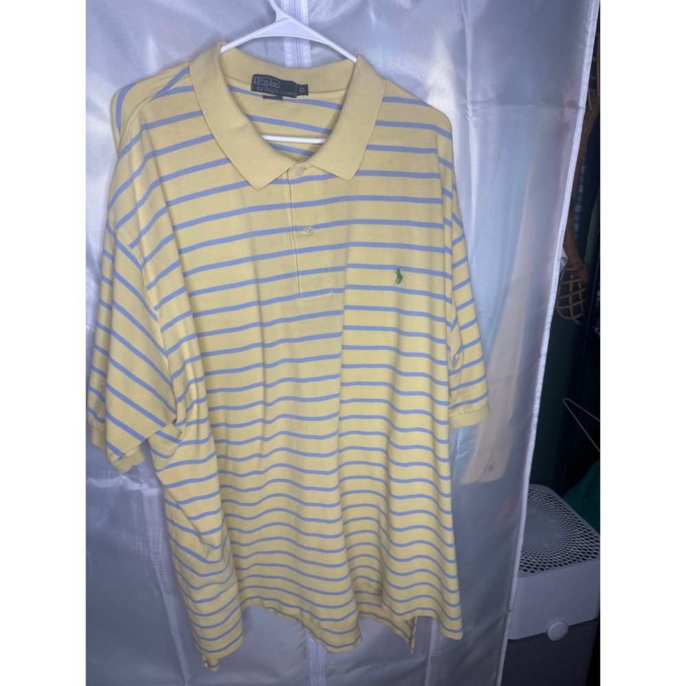 Polo Ralph Lauren Mens 4X Big Yellow Blue Striped Pique Cotton Polo Shirt